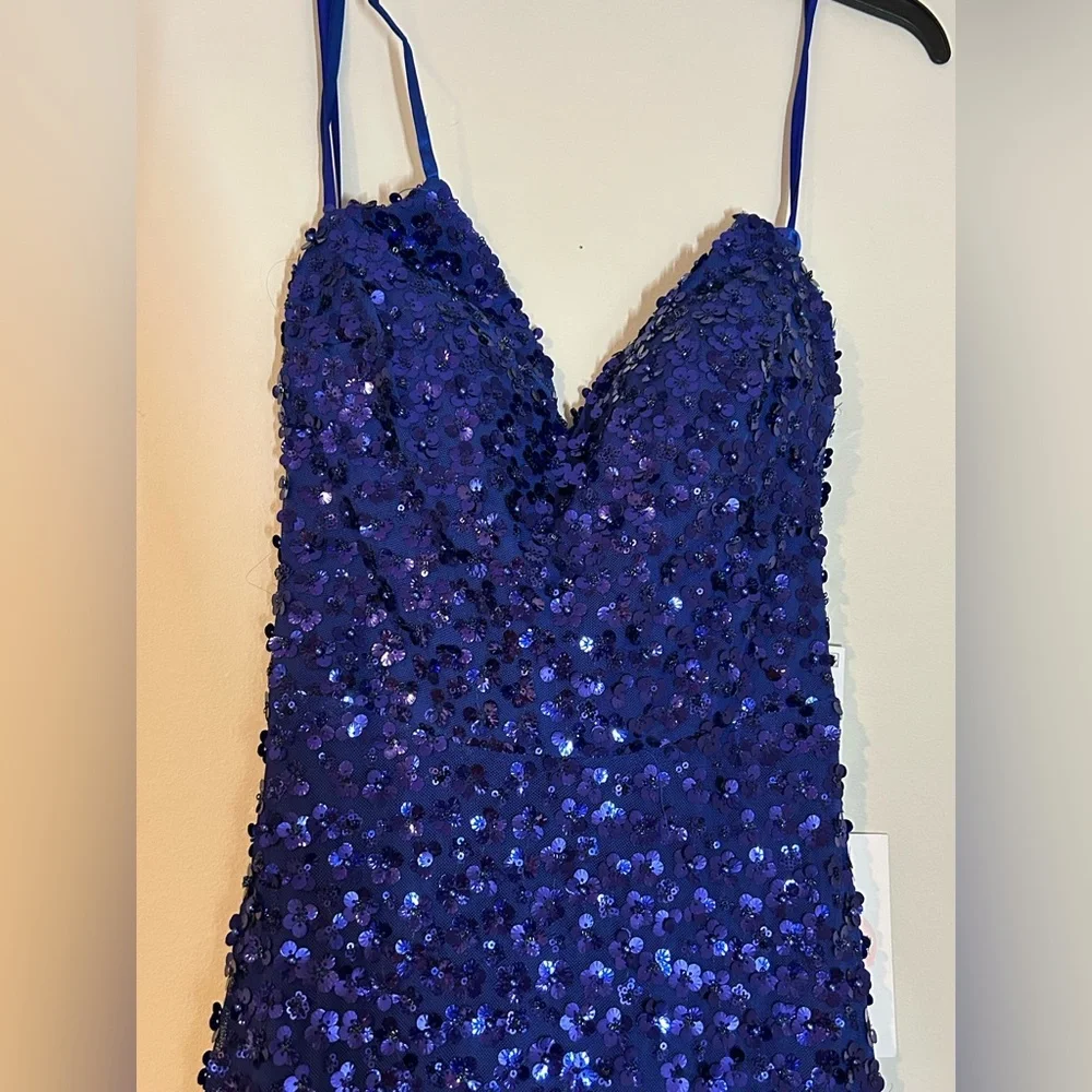 Crystal Doll Royal Blue Sequin Gown Size 7 NWT - Picture 9 of 11